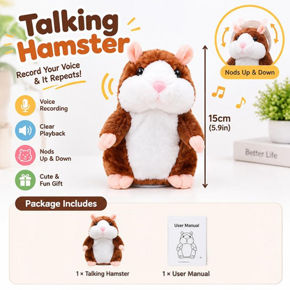 Peluche hamster parlante – répète tout ce que vous dites, remue la tête automatiquement ; un divertissement hilarant pour les enfants comme pour les adultes
