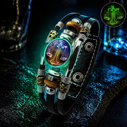 Bracelet Signe du Zodiaque en Cuir Phosphorescent – Unisexe & Ajustable