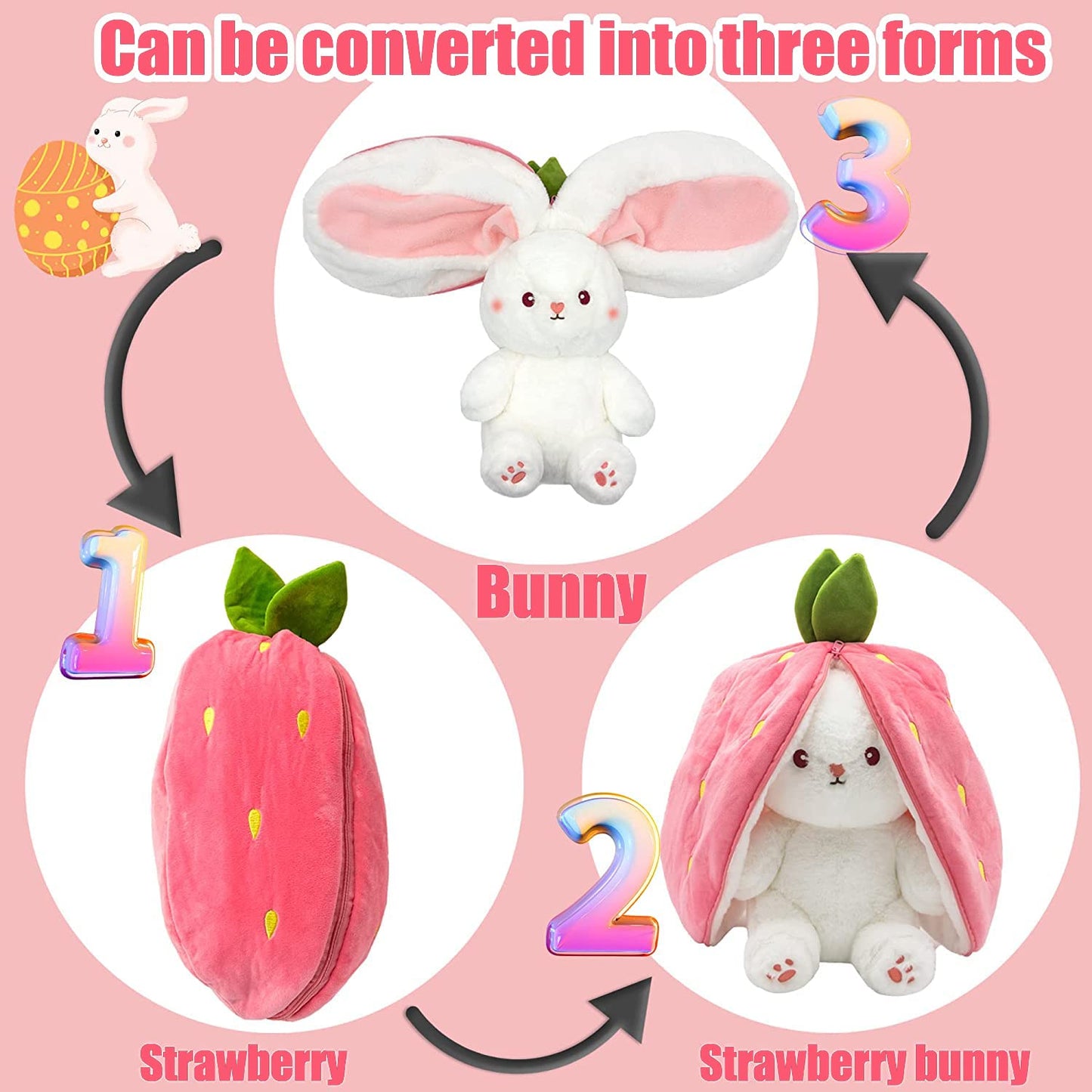 🍓 Promotion Éclair 🍓 Strawberry Bunny se transforme en petit lapin 🎀 Peluche fruitée trop mignonne 🐰