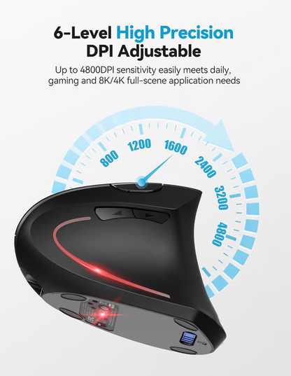 Souris optique verticale ergonomique sans fil USB rechargeable