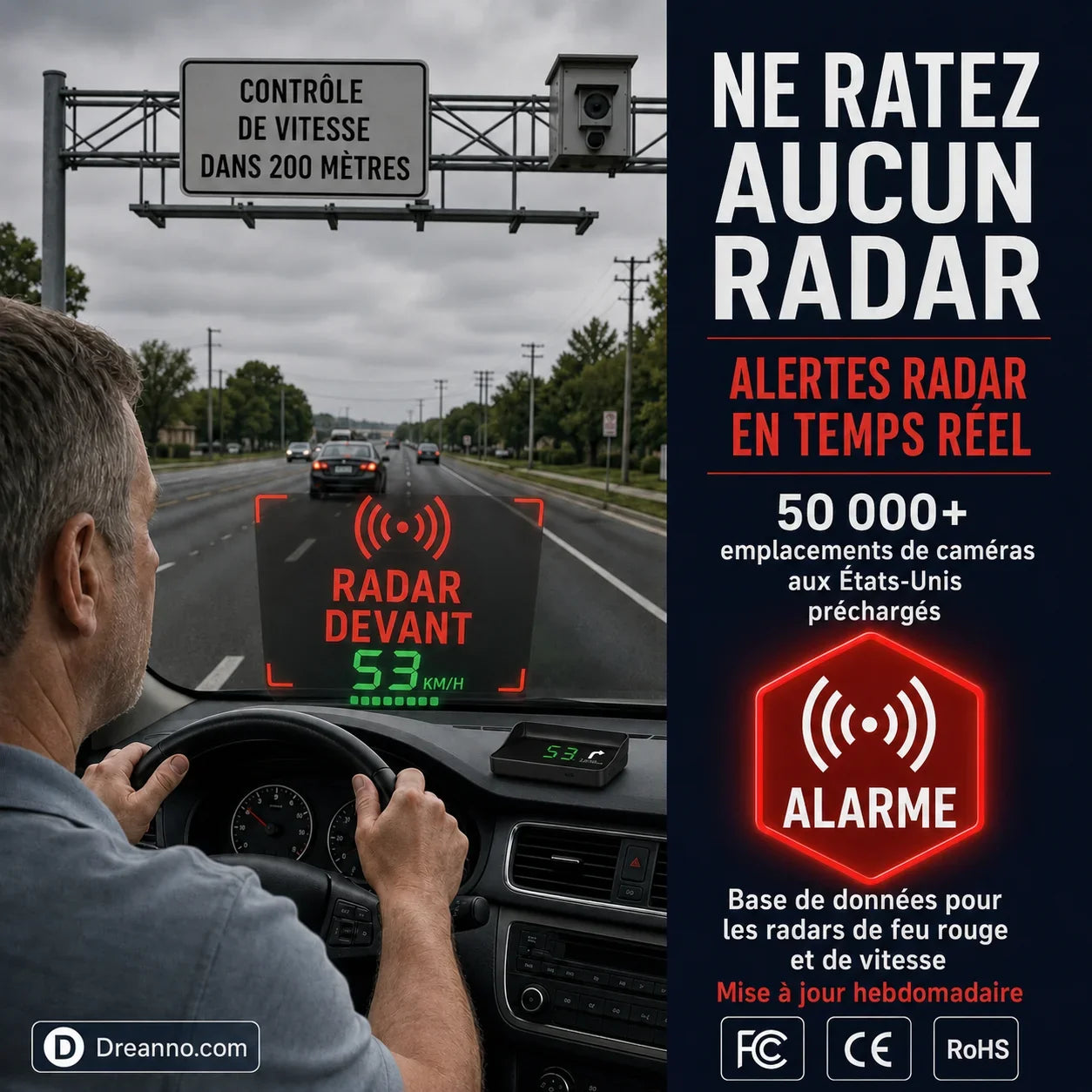 Affichage tête haute (HUD) GPS automobile Compteur de vitesse numérique