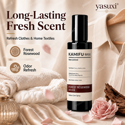 Fini les plis, le parfum de rose en plus — Forest Rosewood, vaporisez et portez, impeccable partout.