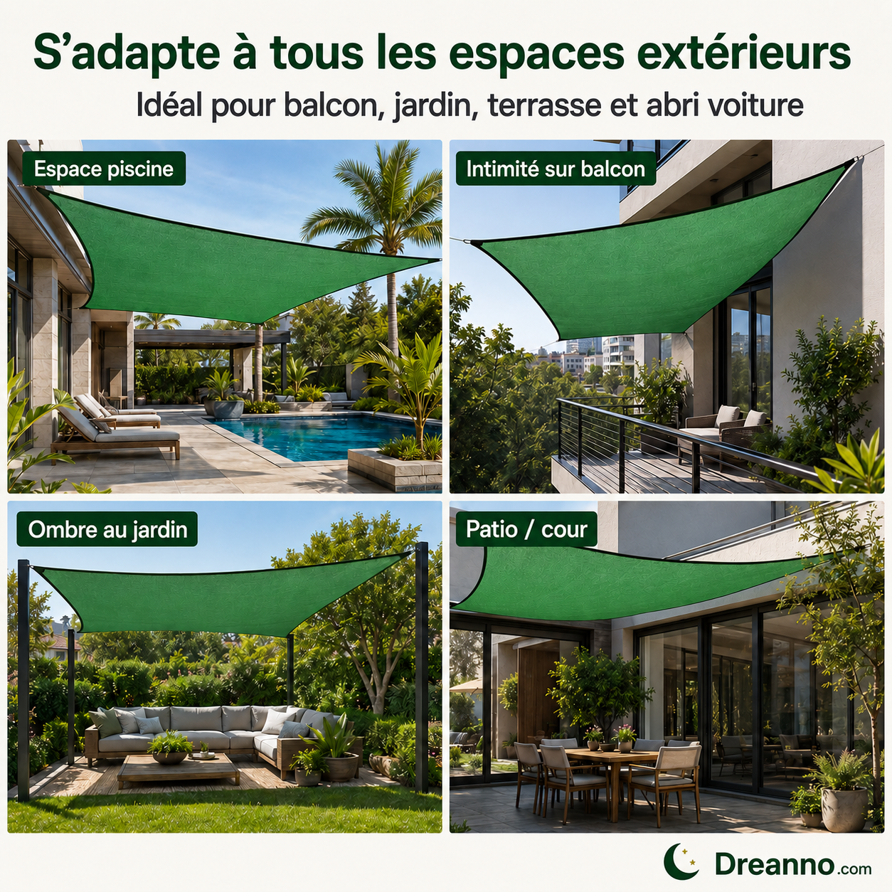 Voile d'ombrage anti-UV, auvent rectangulaire