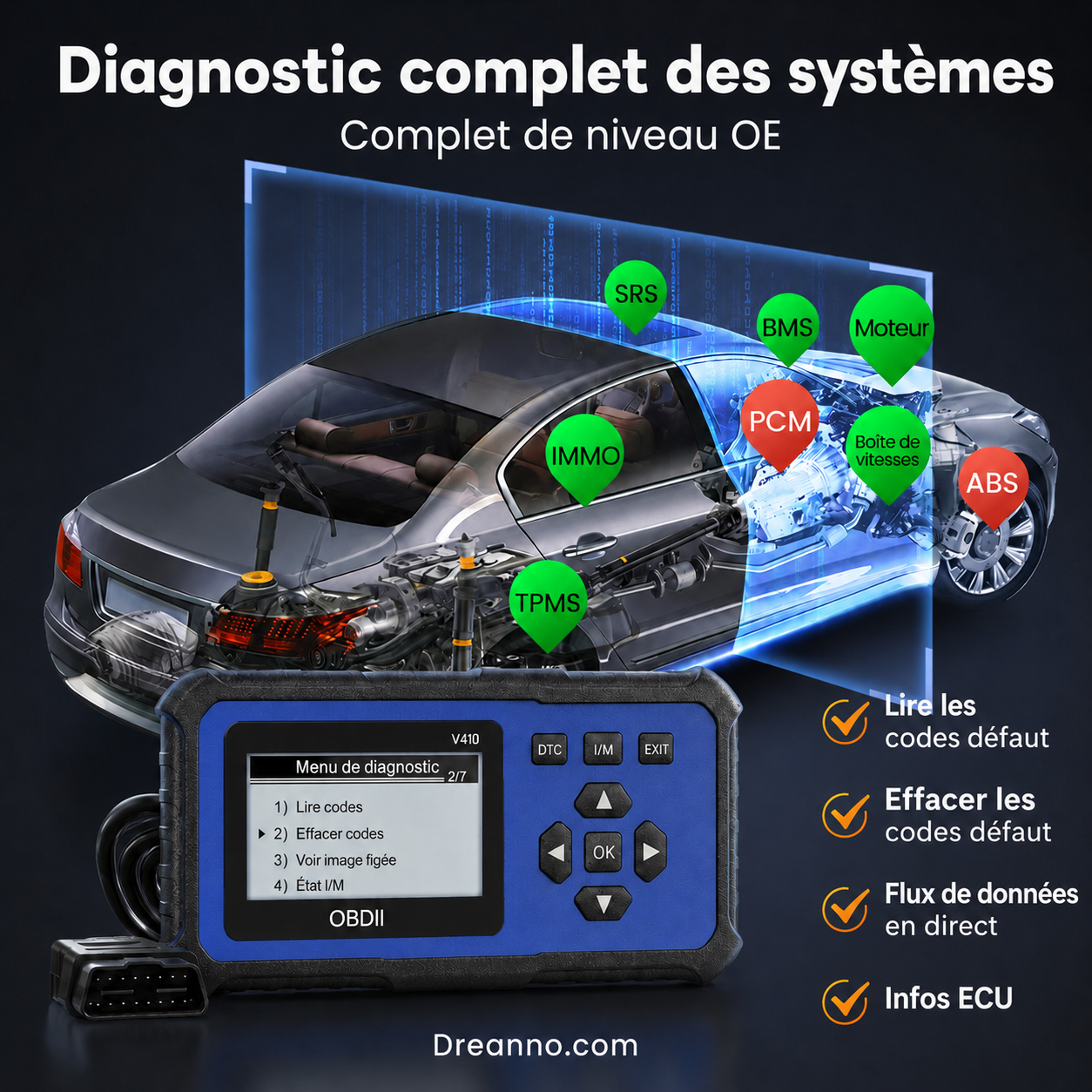 🔧🚗 49 % de réduction ⚡ Scanner OBD2 professionnel – Diagnostic complet, effacement 1 clic & 8 langues ! Compatible tous véhicules 1996+ 📊💡