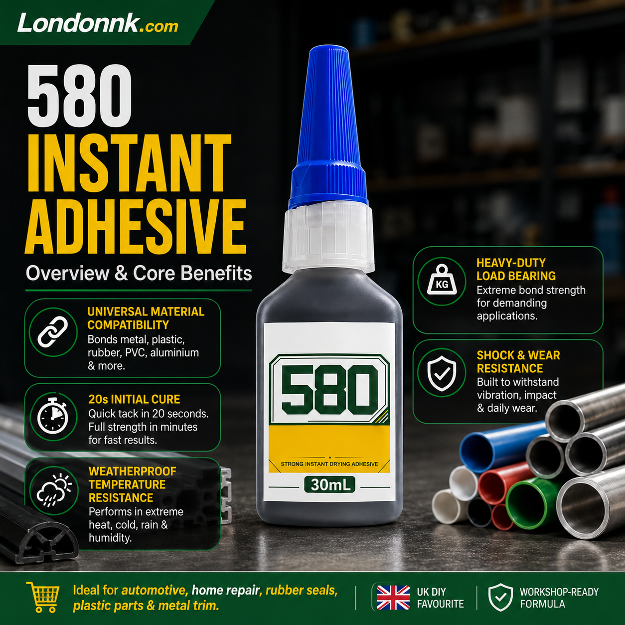 🛠️ Colle instantanée – colle le métal, le plastique et le caoutchouc. Durcissement en 20 s, résiste aux intempéries et aux chocs. 30 ml. -50 % ! 🔧✨
