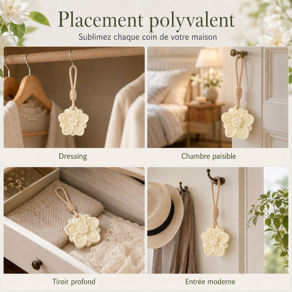 Sachet parfumé suspendu – Parfum Gardénia 🌸