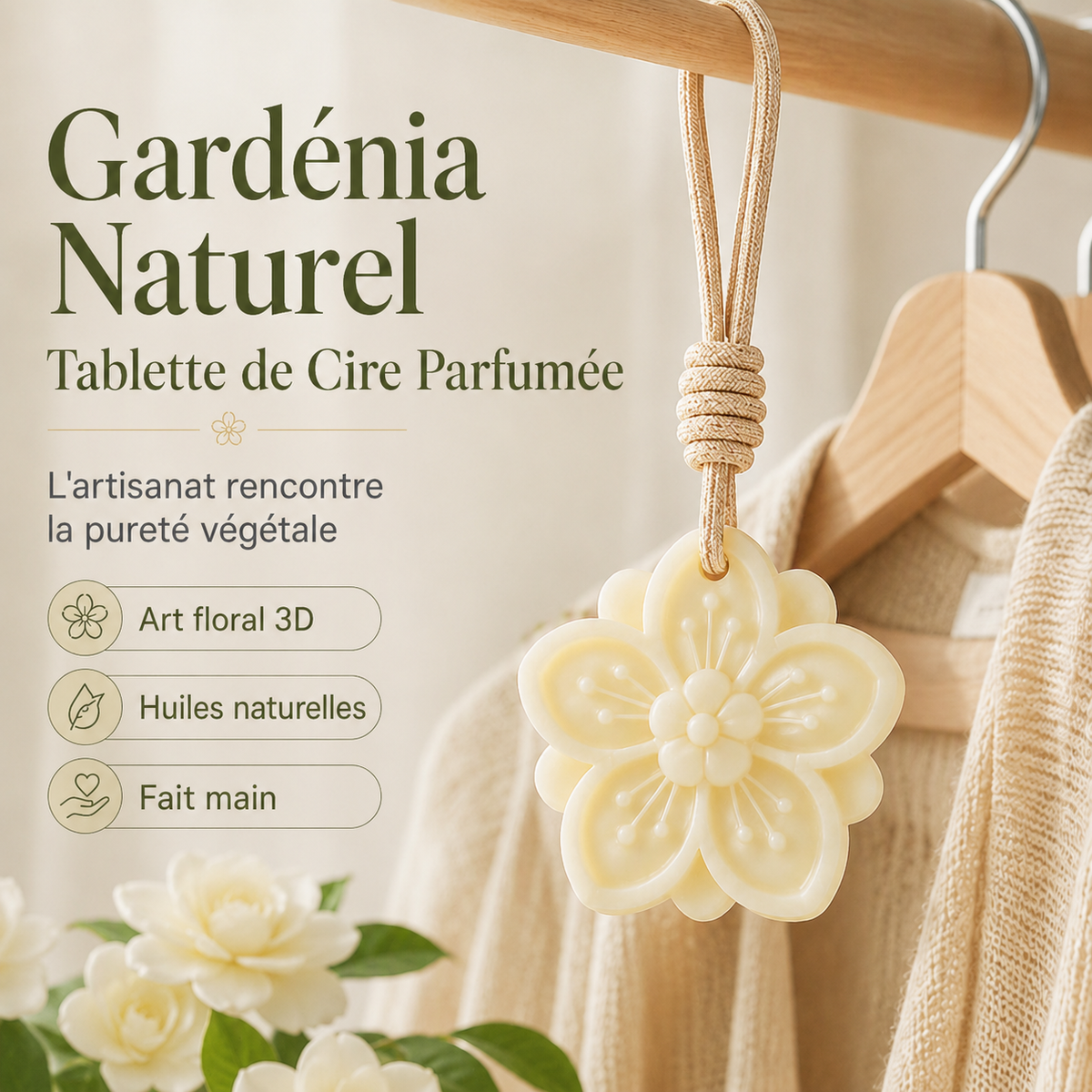 Sachet parfumé suspendu – Parfum Gardénia 🌸