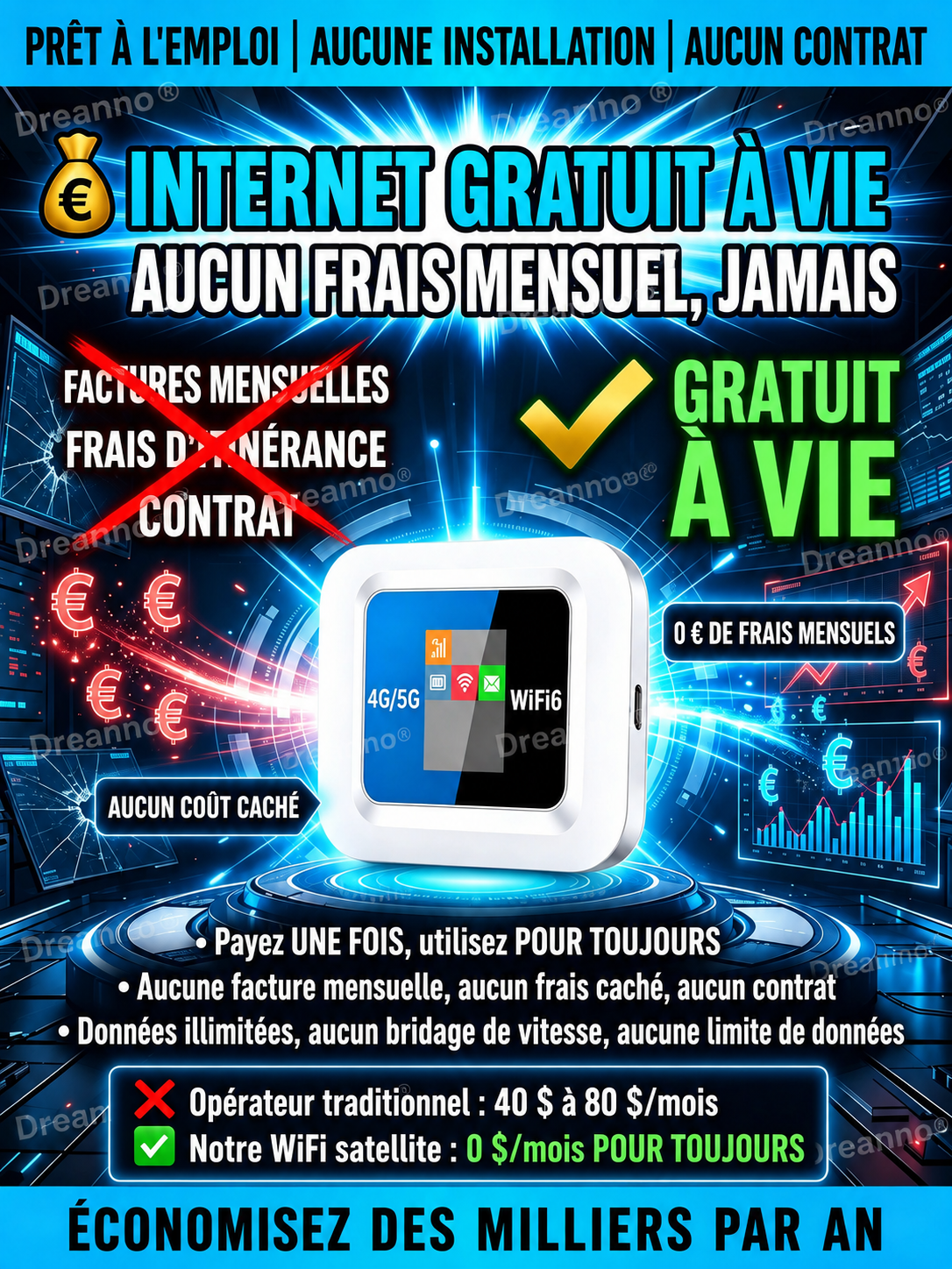 🥳📶 Offre promotionnelle à durée limitée ! 50 000 unités vendues ! Wi-Fi portable sans contrat, branchez et utilisez n’importe où, n’importe quand.