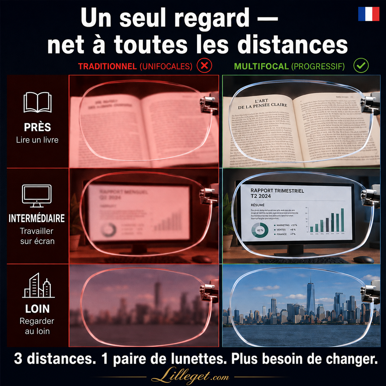 👓 Lunettes de lecture à double usage ✨ - Verres en saphir | Protection contre la lumière bleue | Dioptries de +1,00 à +4,00 | Noir et marron