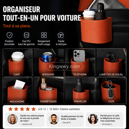 🔥 50 % DE RÉDUCTION ! Porte-gobelet universel en cuir pour portière de voiture – Cuir PU haut de gamme, attache sécurisée & compatible avec bouteilles, smartphones et plus encore 🚗☕