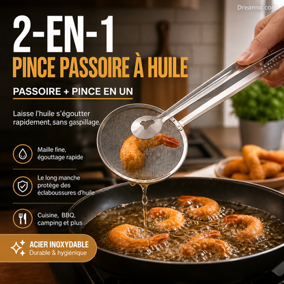🍳 50 % de réduction ! Pince de cuisine 2 en 1 : cuillère et passoire tout-en-un. En acier inoxydable, idéale pour frire, égoutter et servir. 💪