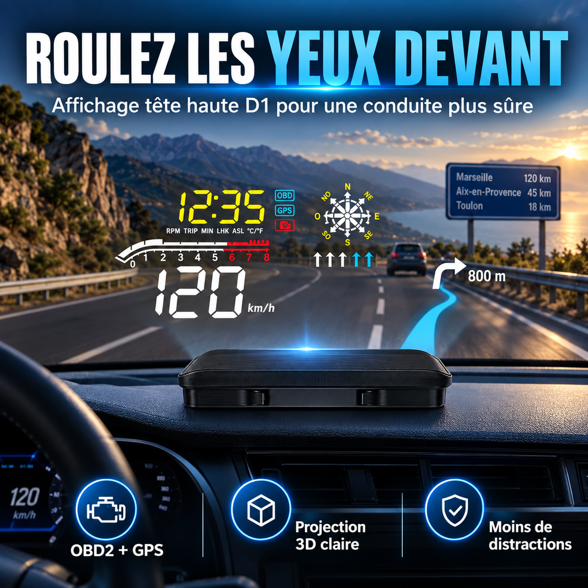 🛒🚘 Affichage tête haute universel pour voitures – technologie et sécurité à chaque trajet. Commandez maintenant !