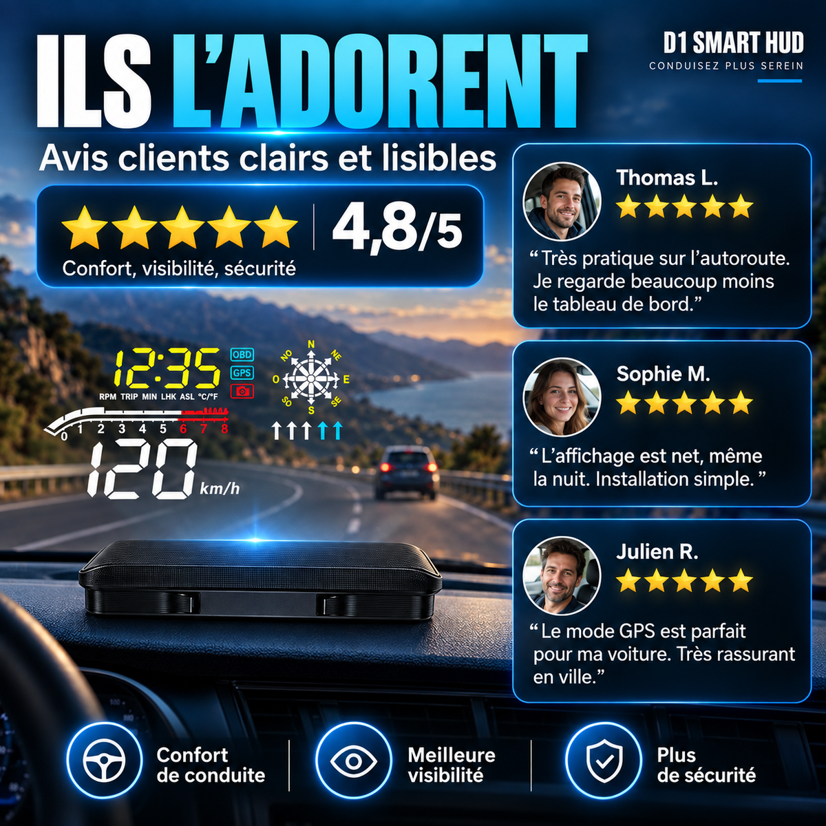 🛒🚘 Affichage tête haute universel pour voitures – technologie et sécurité à chaque trajet. Commandez maintenant !