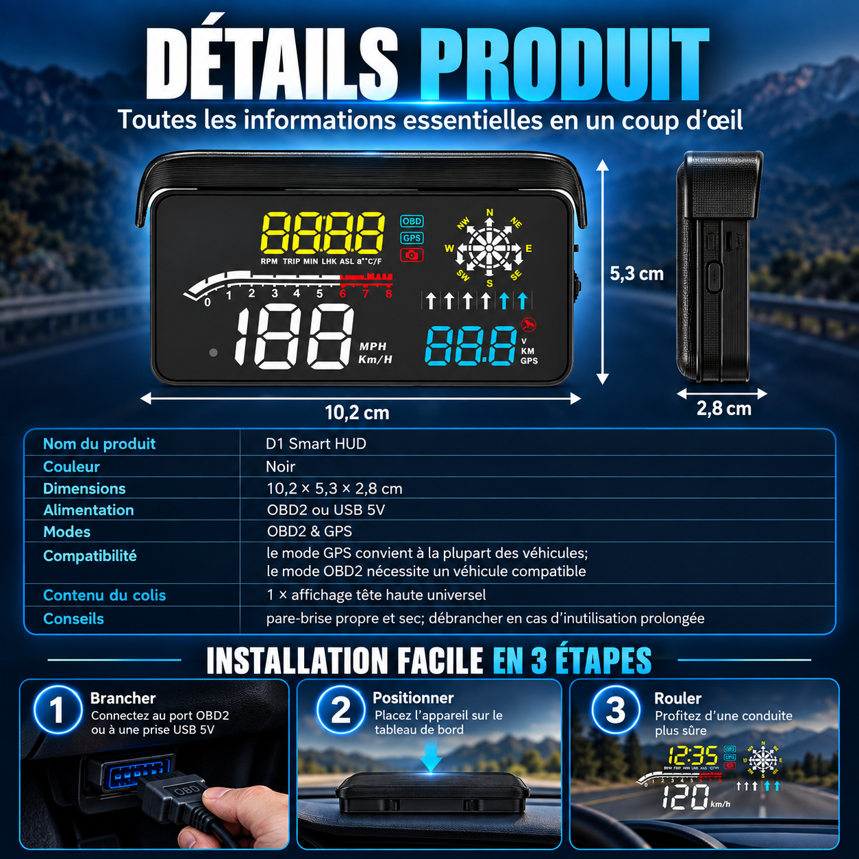 🛒🚘 Affichage tête haute universel pour voitures – technologie et sécurité à chaque trajet. Commandez maintenant !