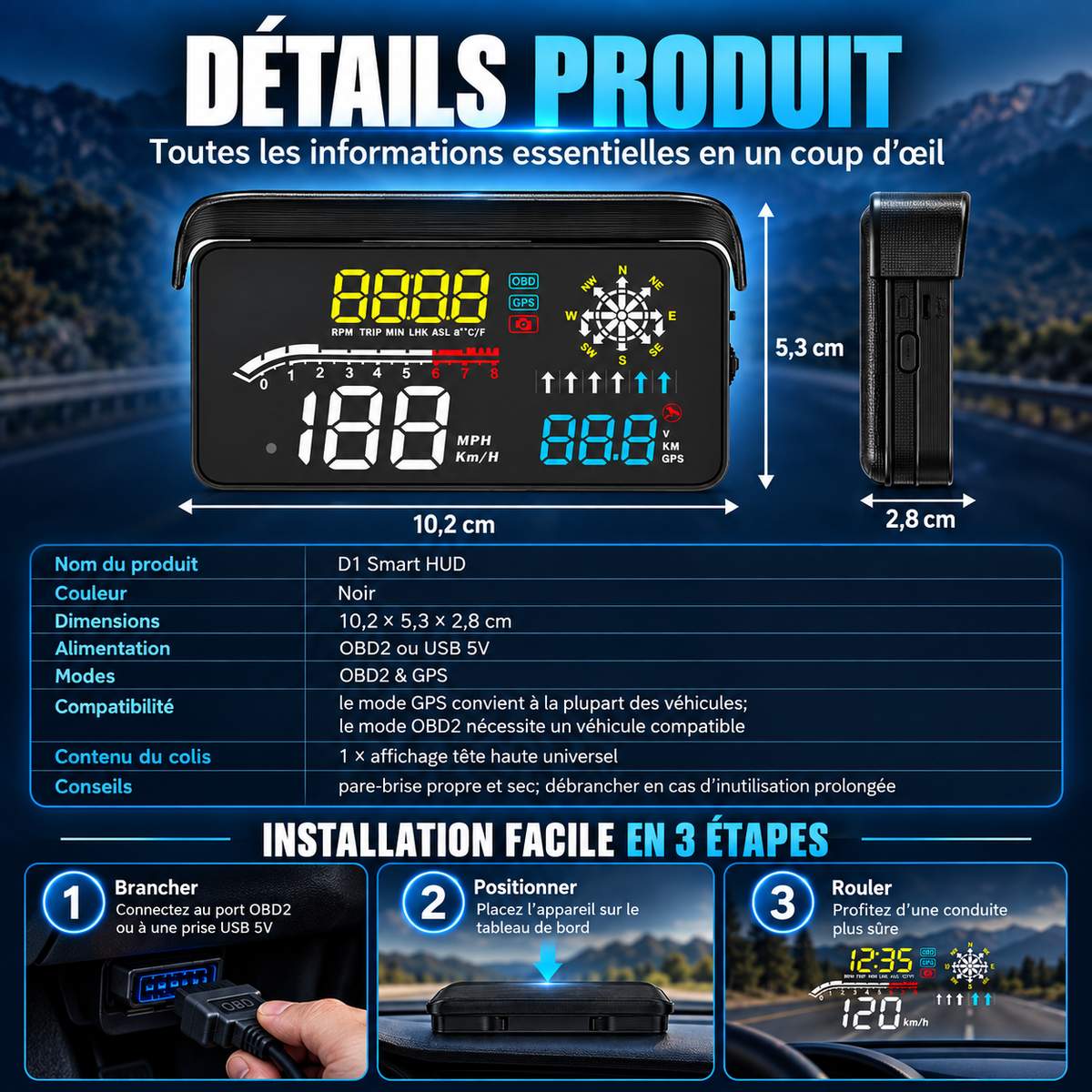 🛒🚘 Affichage tête haute universel pour voitures – technologie et sécurité à chaque trajet. Commandez maintenant !