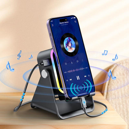 🔥VENTE LIMITÉE 50 % DE RÉDUCTION🔥🎵 Enceinte 5-en-1 avec support téléphone – Son par induction, recharge et lumière d’ambiance, tout en un !