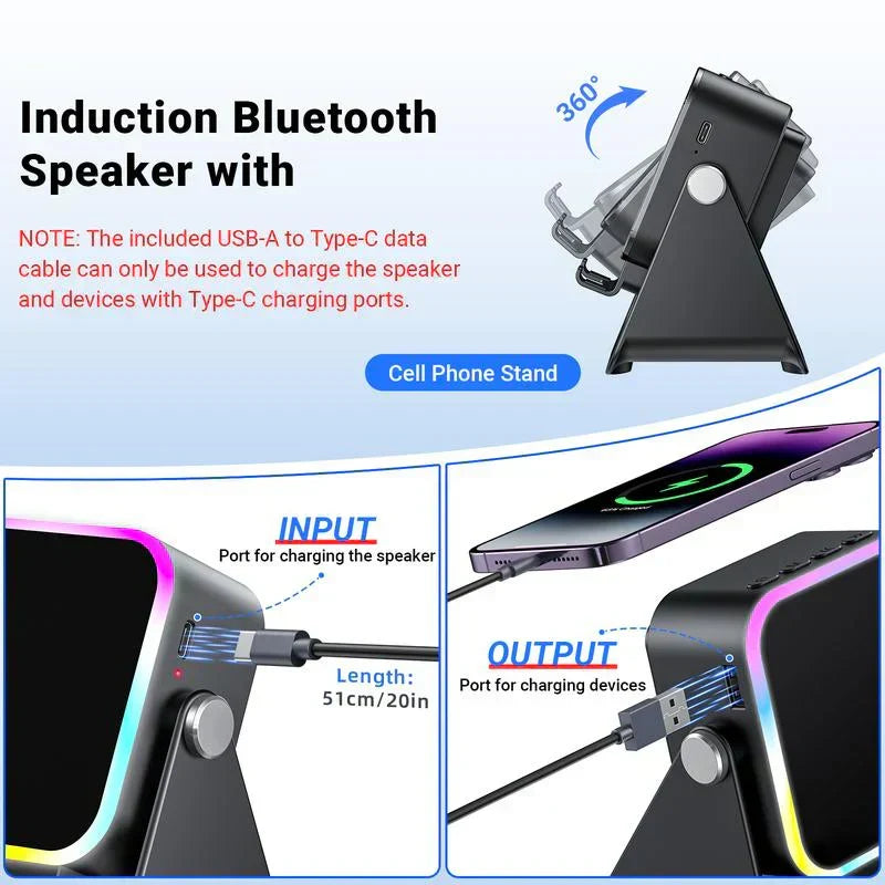 🔥VENTE LIMITÉE 50 % DE RÉDUCTION🔥🎵 Enceinte 5-en-1 avec support téléphone – Son par induction, recharge et lumière d’ambiance, tout en un !