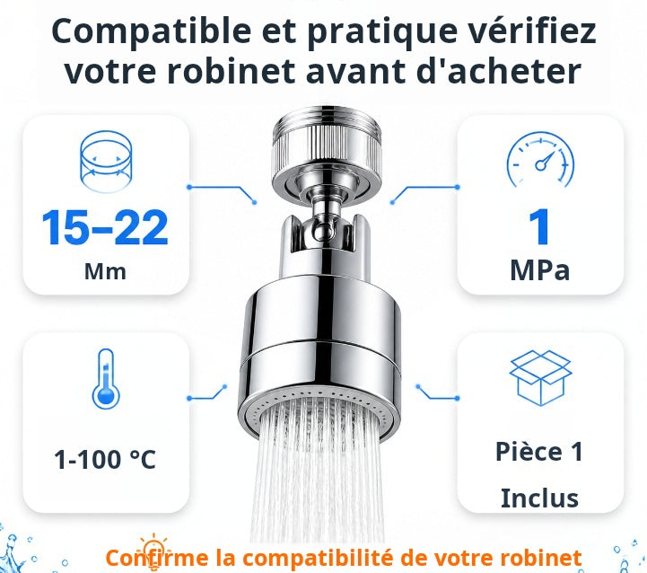 Rallonge de robinet anti-éclaboussures avec 9 joints pour évier de cuisine et de salle de bain