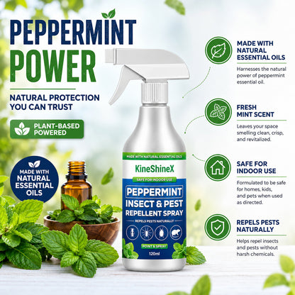 🗑️Spray anti-insectes et anti-nuisibles à l'huile essentielle de menthe poivrée naturelle – Puissance maximale – Formule au parfum doux pour la maison et le jardin