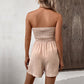 🎉Last Day Promotion 50% OFF💃Women's Strapless Frill Trim Shirred Tie Front Wide Leg Tube Romper