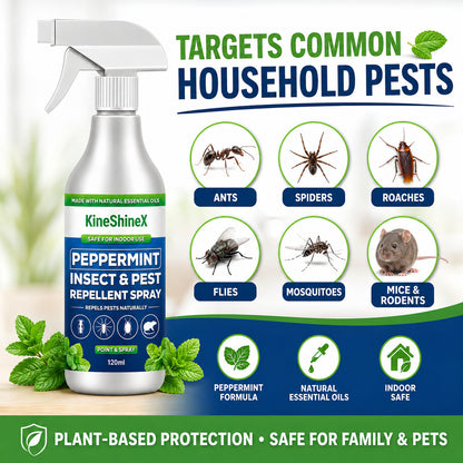 🗑️Spray anti-insectes et anti-nuisibles à l'huile essentielle de menthe poivrée naturelle – Puissance maximale – Formule au parfum doux pour la maison et le jardin