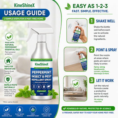 🗑️Spray anti-insectes et anti-nuisibles à l'huile essentielle de menthe poivrée naturelle – Puissance maximale – Formule au parfum doux pour la maison et le jardin