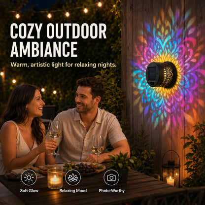 🌞 50 % DE RÉDUCTION MAINTENANT ! 🌀 Lampe solaire mandala – Projection de motifs époustouflants, design 2 en 1 pour sol et mur, étanche IP65, allumage/extinction automatique 🌿