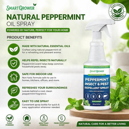 🗑️Spray anti-insectes et anti-nuisibles à l'huile essentielle de menthe poivrée naturelle – Puissance maximale – Formule au parfum doux pour la maison et le jardin
