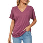 💕Soldes d'été🌷Tops pour dames à col en V, couleur unie, amples(🔥50 % de réduction)
