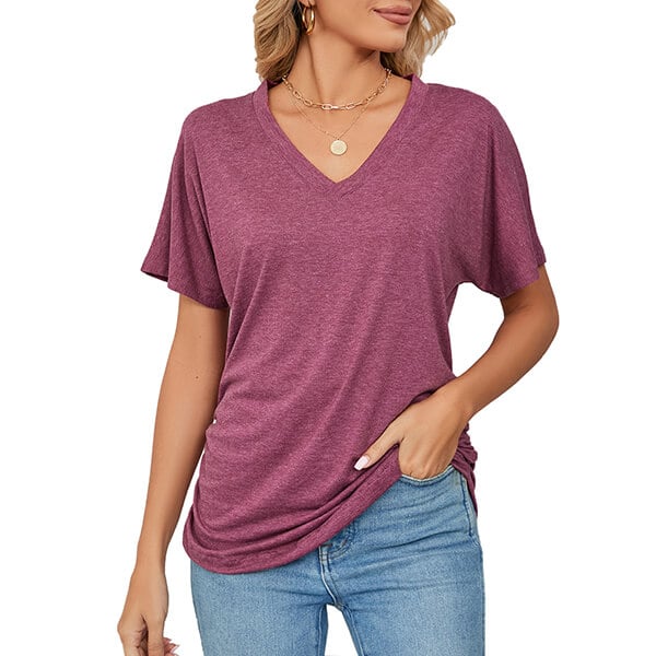 💕Soldes d'été🌷Tops pour dames à col en V, couleur unie, amples(🔥50 % de réduction)