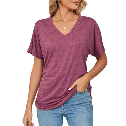 💕Soldes d'été🌷Tops pour dames à col en V, couleur unie, amples(🔥50 % de réduction)