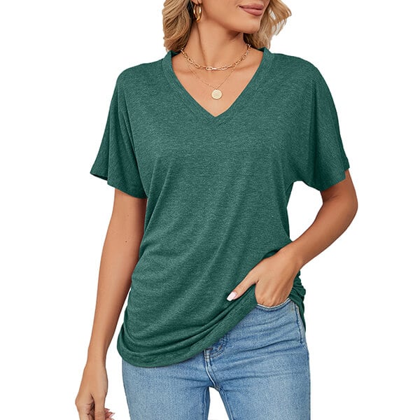 💕Soldes d'été🌷Tops pour dames à col en V, couleur unie, amples(🔥50 % de réduction)