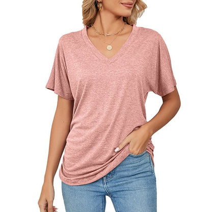 💕Soldes d'été🌷Tops pour dames à col en V, couleur unie, amples(🔥50 % de réduction)