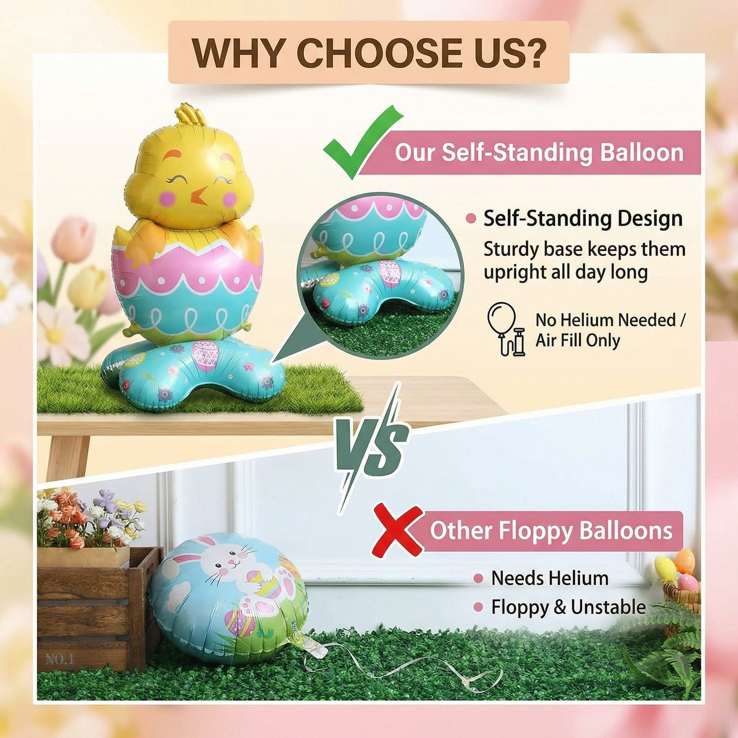 🐰 50% DE RÉDUCTION ! 🎉 Ballons 3D sur Pied pour Pâques – Géants Lapin/Carotte/Poussin/Œuf – Décoration Festive, Gonflage à l'Air & Parfait pour Enfants/Jardin 🌷