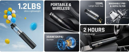 💖2025 Vente chaude💖 Aspirateur de voiture sans fil Slim V8 Mate haute puissance 12000Pa/30AW