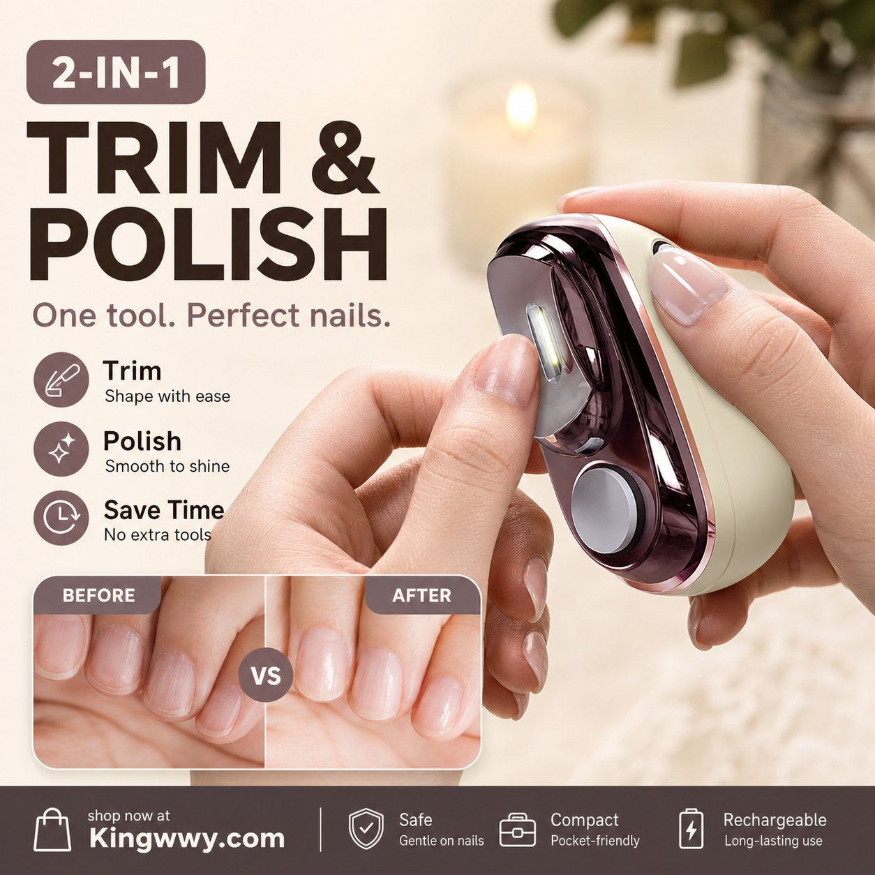 🎉 Soldes 2026 – Plus de 113 000 exemplaires vendus ! ✂️ Coupe-ongles électrique intelligent 2‑en‑1 et polisseur – Sécurité anti‑pincement et lumière LED 💅