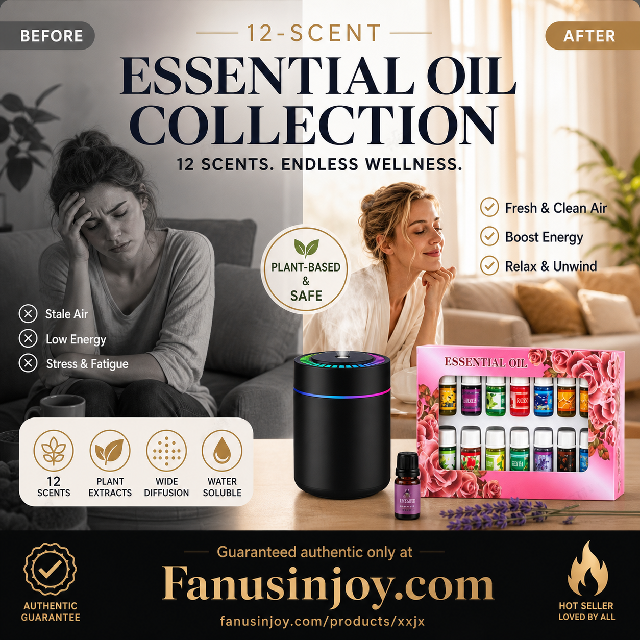 🔥 Offre limitée –50 % ! 🎁🌺 Une senteur fraîche qui égaie votre humeur ! 🌷 Coffret de 12 huiles essentielles hydrosolubles