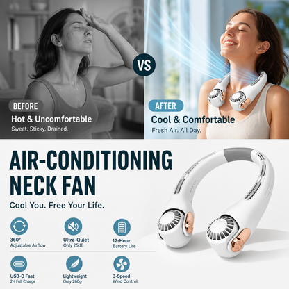 🥳 2026 EN VEDETTE 🥳 💞 50 000+ VENDUS ! 🍃💨 50 % DE RÉDUCTION ! Ventilateur climatiseur de cou – Ultra‑silencieux, rotation 360°, 3 vitesses. Fraîcheur mains libres, longue autonomie – l’indispensable de l’été ! 😎🌬️
