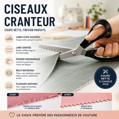 ✂️ 50% DE RÉDUCTION! 🧵 Ciseaux zig-zag inox – Lames dentelées & anti-effilochage ✨