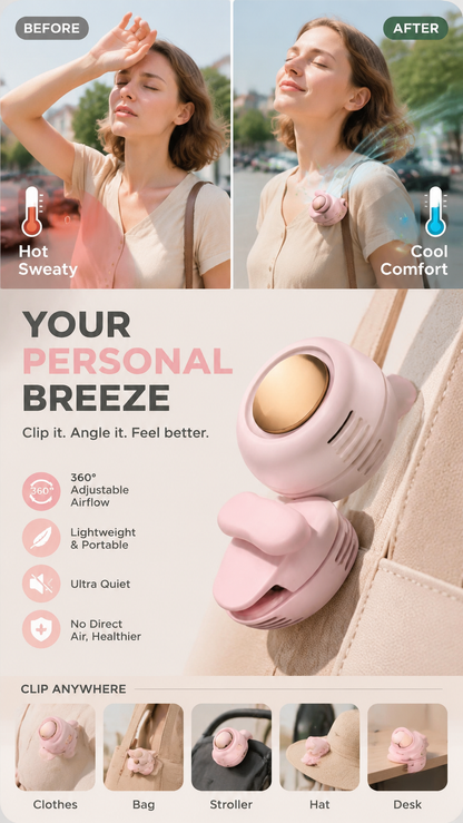 ⏳ Vente d'été – En vedette !! 💞 50 000+ VENDUS ! 💨 Ventilateur portable 2-en-1 – Vous rafraîchit instantanément jusqu'à 10°C | Flux d'air silencieux mains libres 24h/24 🌀🌿