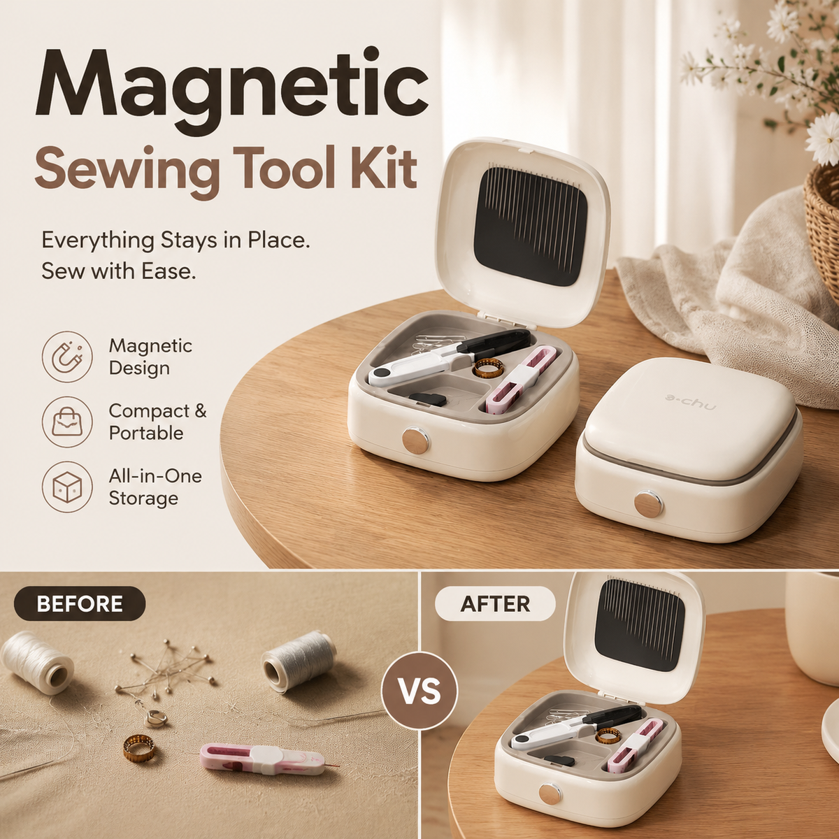⭐ Meilleure vente ! 🧵 Kit de couture 40 pièces. Rangement magnétique. Compact. Prêt à emporter. Une bonne affaire ! ✂️