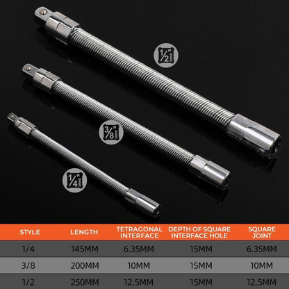 🔩 50% DE RÉDUCTION ⚙️ Barre d'extension flexible pour clé à cliquet – Chrome-vanadium, 3 tailles (1/4", 3/8", 1/2") – Accès aux angles difficiles, verrouillage à bille – idéal pour mécanique ou bricolage 🛠️
