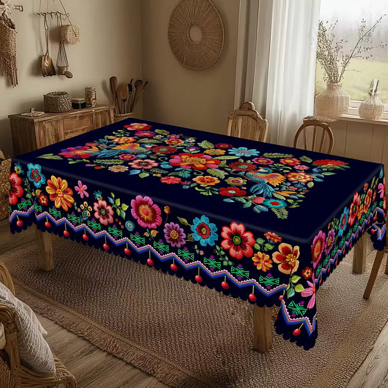 🔥Vente chaude🔥Nappe florale mexicaine avec bord festonné (50% de réduction)