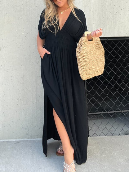 💖2025 Vente limitée - 50% DE RÉDUCTION💗Nouvelle robe longue fendue à col en V sans effort