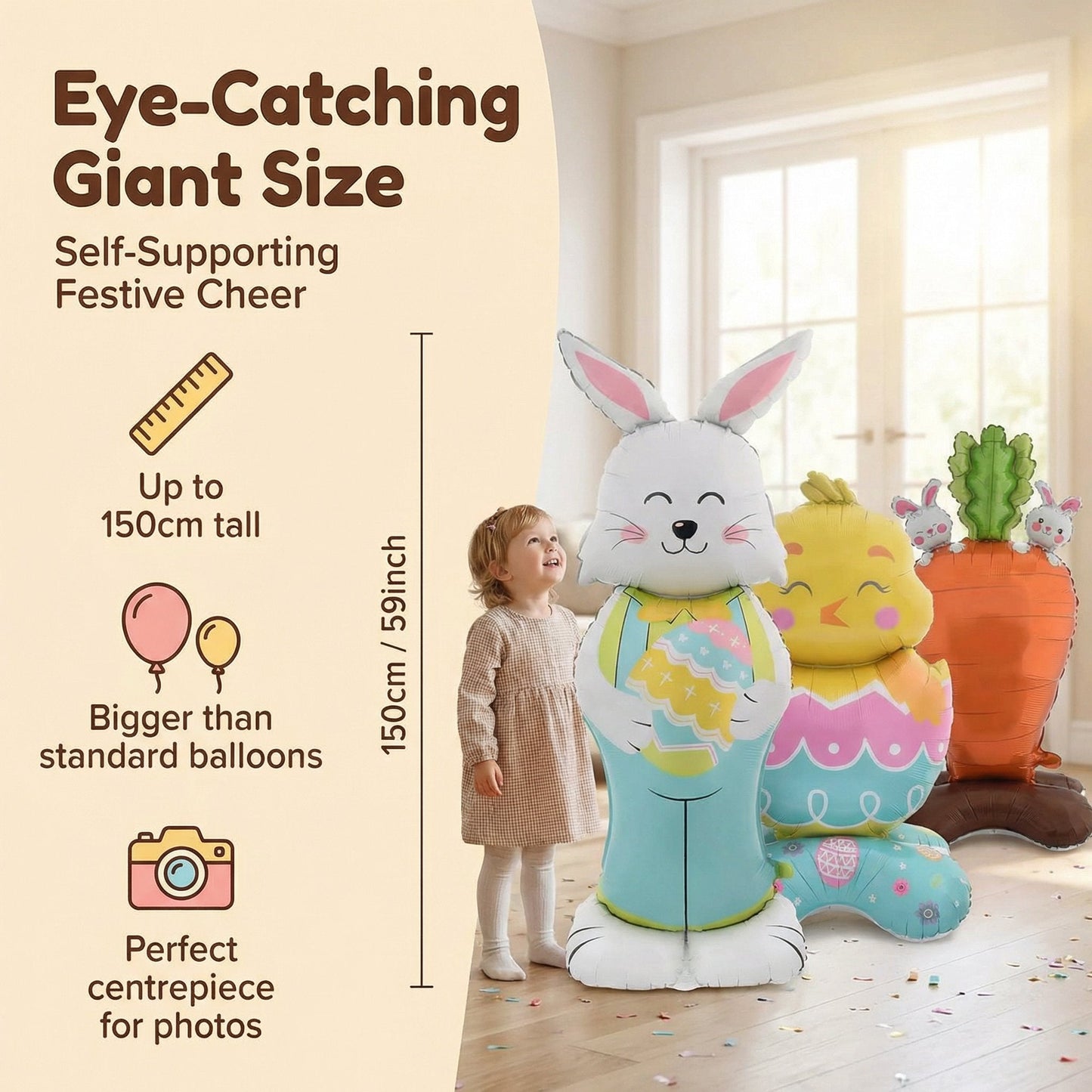 🐰 50% DE RÉDUCTION ! 🎉 Ballons 3D sur Pied pour Pâques – Géants Lapin/Carotte/Poussin/Œuf – Décoration Festive, Gonflage à l'Air & Parfait pour Enfants/Jardin 🌷