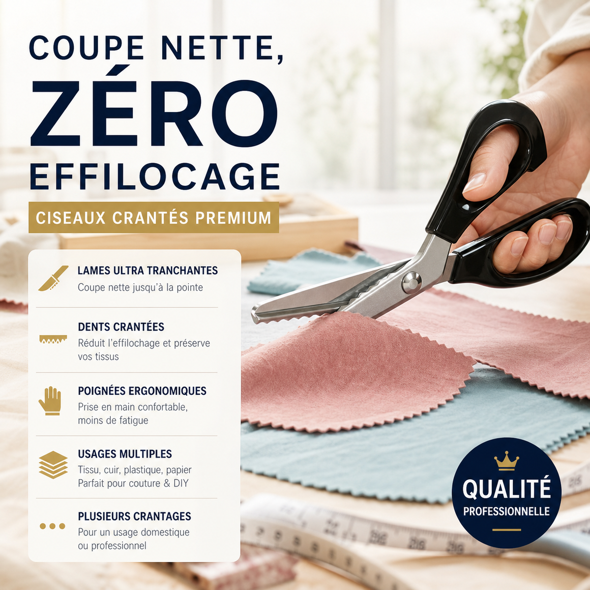 ✂️ 50% DE RÉDUCTION! 🧵 Ciseaux zig-zag inox – Lames dentelées & anti-effilochage ✨