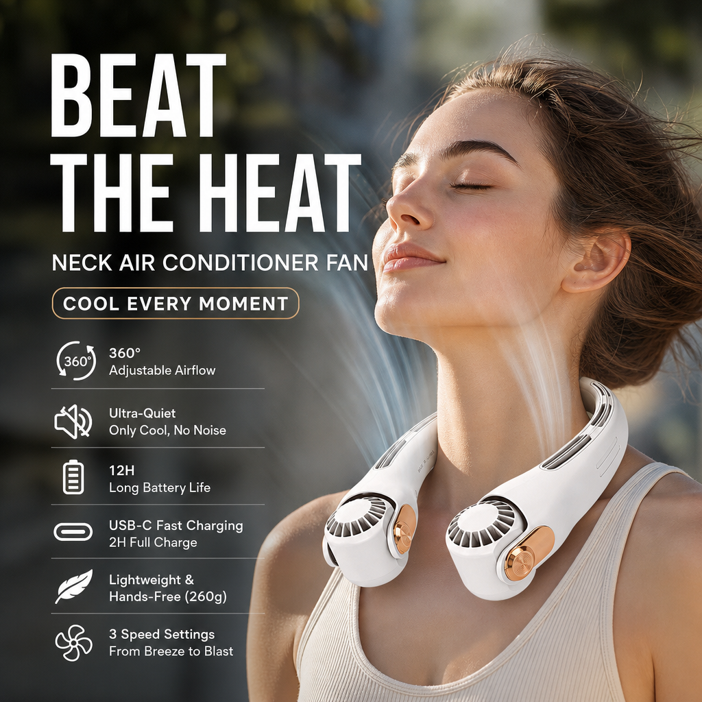 🥳 2026 EN VEDETTE 🥳 💞 50 000+ VENDUS ! 🍃💨 50 % DE RÉDUCTION ! Ventilateur climatiseur de cou – Ultra‑silencieux, rotation 360°, 3 vitesses. Fraîcheur mains libres, longue autonomie – l’indispensable de l’été ! 😎🌬️