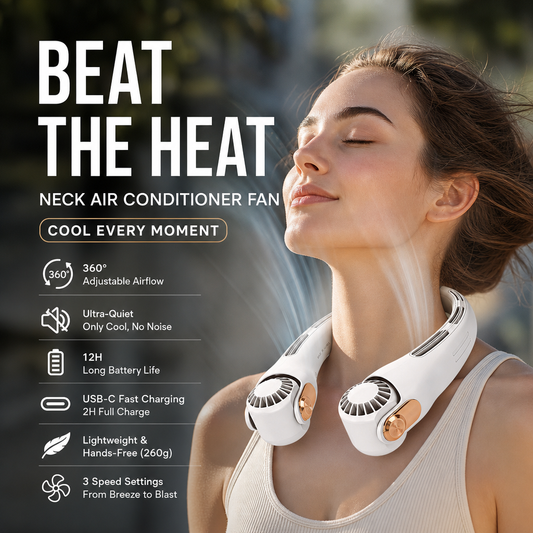 🥳 2026 EN VEDETTE 🥳 💞 50 000+ VENDUS ! 🍃💨 50 % DE RÉDUCTION ! Ventilateur climatiseur de cou – Ultra‑silencieux, rotation 360°, 3 vitesses. Fraîcheur mains libres, longue autonomie – l’indispensable de l’été ! 😎🌬️