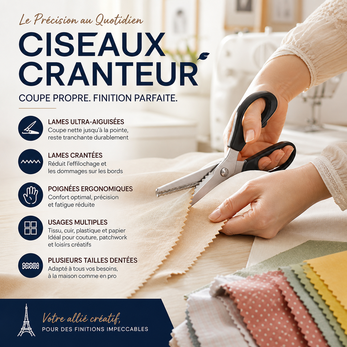 ✂️ 50% DE RÉDUCTION! 🧵 Ciseaux zig-zag inox – Lames dentelées & anti-effilochage ✨