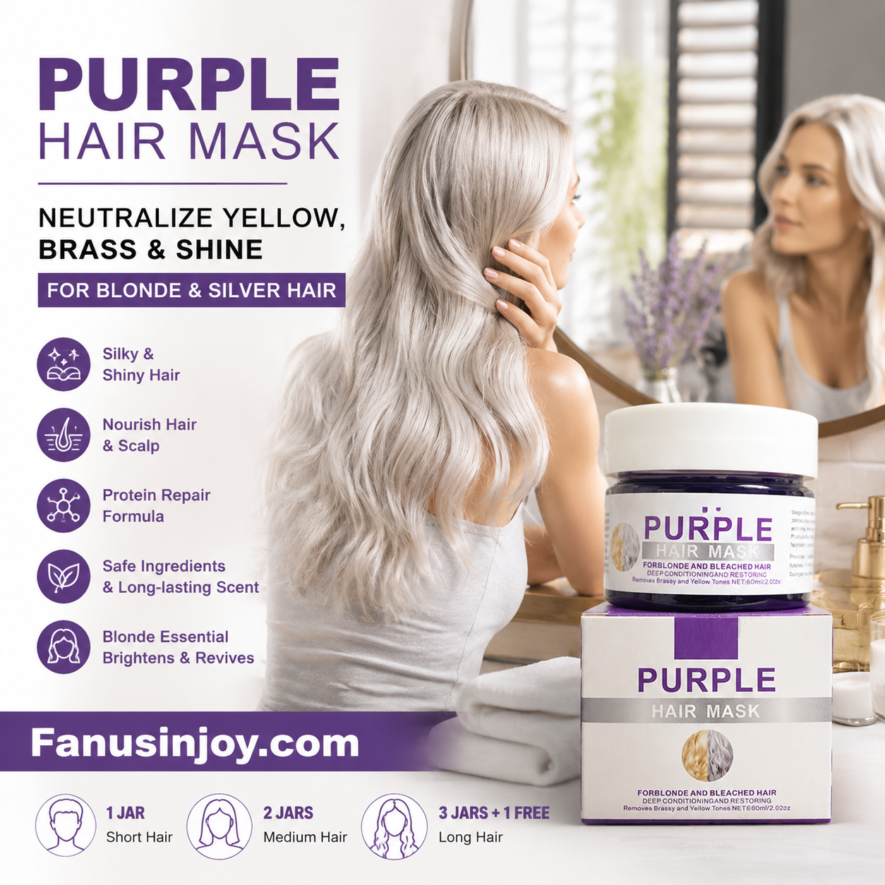 💜✨ Masque capillaire violet hydratant pour cheveux clairs, soin réparateur parfum longue durée anti-reflets jaunes ✨